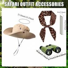 3pcs Women's Wild Animal Theme Costume Accessories Set, Including Leopard Print Scarf, Bucket Hat, Binoculars Prop, Suitable For Party, Stage Performance,Halloween - Multicolor - View 6