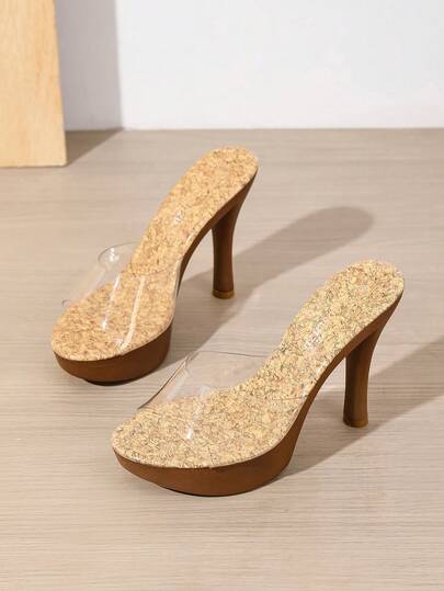 Women's Transparent High Heel Sandals, Thick Sole Crystal Beach Slippers, Party High Heel Sandals For Summer
