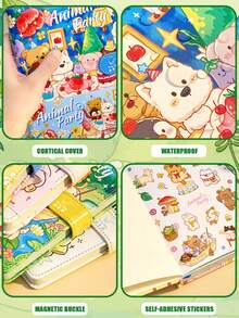 High-Quality Stationery Notebook, Cute Leather Cover Magnetic Closure Notebook, Student Portable Notebook With Cartoon Stickers, Colorful Pages Diary Notebook, Daily Journal Notebook With Exquisite Stickers - 1 Set - View 5