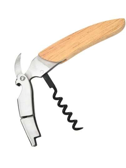 三合一不锈钢葡萄酒开瓶器，带木柄，便携式多功能葡萄酒开瓶器