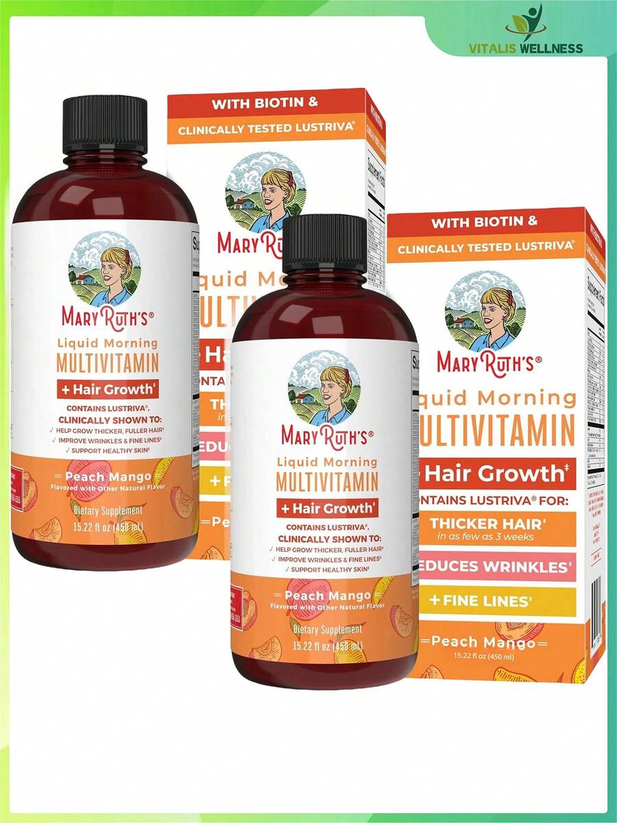 Liquid Multivitamin For Women  |10,000mcg Biotin, B-Complex, Vitamin D3 & C | Hair Growth, Skin Texture & Fine Line Support | Peach Mango Flavor | Sugar-Free, Vegan | 15.22 Fl Oz - 2 - 查看 1
