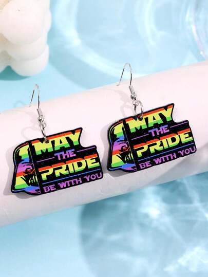 1 Đôi bông tai dáng dài bằng acrylic hình trăng khuyết thời trang, thiết kế cá tính, in chữ cầu vồng, đa năng, phù hợp đeo hàng ngày, dự lễ hội, tiệc tùng, làm quà tặng cho nữ.