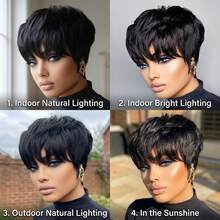 Summer Style Short Pixie Cut Wig Burgundy Red Afro Short Curly Black Wigs Side Part Curly Bangs Synthetic No Glue Brown Wigs Natural Looking Cosplay Hair Wig Short Burgundy Curly Wigs Wine Red Pixie Cut Wigs With Side Bangs Easy To Wear - BLACK435-1 - 查看 3