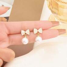 Pearl Earrings For Women, Luxury Earrings Pendant Elegant Bow Decor Unique Design Earrings - Gold - View 4