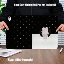 Black Polka Dot Pink Bunny Case (Book Style With Pencil Slot) Classic Black Base With White Polka Dots, Featuring A Fluffy White Bunny With A Pink Bow In A Circular Frame. Compatible With IPad Mini 4/5/6, 9.7/10.2/10.5/10.9/11/12.9/13 Inch, Pro/Air 4/5/6/7, 10th/11th Gen, Galaxy Tab A7Lite/A8/A9/A9Plus/S6Lite/S7/S8/S9/S10/S11/FE/Plus Series. - Multicolor - View 8