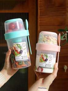 1 件 3 合 1 多功能沙拉杯 - 可用作便携式午餐盒、沙拉搅拌机、沙拉容器、食品盒、饮料杯、减肥餐盒、带叉子的牛奶杯便携式水果蔬菜零食杯，适用于早餐、酸奶、减肥、圣诞礼物和生日礼物 - 彩色 - 查看 8