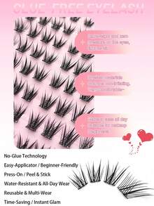 Lvcheryl 80 Cụm Mi Giả Tự Dính Hình Chữ C, Độ Dài Hỗn Hợp 9-14mm, Không Cần Keo, Hiệu Ứng Trang Điểm Mắt Cáo Tự Nhiên, Mi Giả Riêng Lẻ, Tự Nối Mi, Cụm Mi Đã Dán Sẵn Keo - C - Xem 5