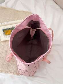 1pc Pink Spring New Metal Bow Decor Large Capacity Nylon Tote Bag, Women Shoulder Bag - Pink - View 5