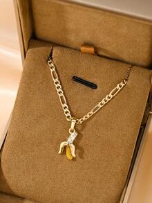 Minimalist Enamel Banana Pendant Necklace, Delicate Enamel Craftsmanship That Won't Fade, Unisex Multifunctional Design. Suitable As A Gift For Children, Classmates, Siblings, A Cute And Meaningful Present. - Yellow Gold - View 2