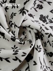 女士优雅小碎花扭结前襟长连衣裙，春夏休闲荷叶袖V领开衩长裙，百搭显瘦，适合日常街头风、度假、复活节等优雅场合 - 彩色 - 查看 10