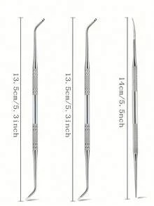 三件套专业足部护理工具：指甲槽刮刀、指甲锉和趾甲提拉器 - 防滑设计，牢固固定指甲，适用于美甲和足疗，精准修剪和去除指甲，经久耐用，适合家庭和美甲沙龙使用，美甲师必备用品，时尚金属表面，高品质结构 - 多色 - 查看 4