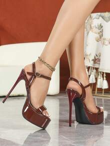 Giày sandal cao gót siêu cao 15cm mùa hè 2026 mới, đế platform, hở mũi, màu nâu cà phê, gợi cảm, thích hợp cho tiệc tùng và trình diễn thời trang. - Cà phê nâu - Xem 2