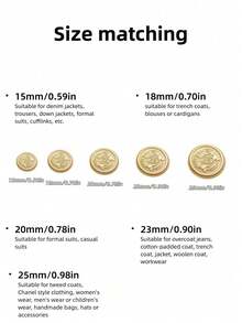 10颗15mm/18mm/20mm/23mm/25mm玫瑰金、沙金配黑色、枪黑色金属纽扣，皇冠图案，复古英伦风格，适合手工夹克 - 10Pcs - 查看 3