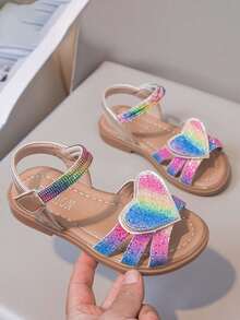 1 Pair Girls' New Multi-Color Flat Cute Open Toe Sandals, Wear-Resistant Anti-Slip Children's Roman Sandals, Suitable For Summer - Khaki - View 11
