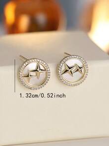 1对女士耳环，圆形星形耳钉，优雅设计，镶嵌合成锆石，时尚百搭，适合作为礼物和日常佩戴 - 耳環 - 查看 6