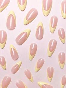 Nâng tầm phong cách của bạn với bộ 24 móng giả kiểu Pháp màu vàng nhạt tối giản, mềm mại, che phủ toàn bộ móng, hoàn hảo cho các bữa tiệc, hẹn hò và sử dụng hàng ngày. - Màu vàng - Xem 4