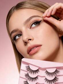 New 7 Pairs 6D Fluffy False Eyelashes, Soft Fluffy, Handmade, Reusable, Short Natural Style, 3D Stereoscopic Mink False Eyelashes, 3D Cilioss False Eyelashes, Strip False Eyelashes, Eyelashes, False Eyelashes - Black - View 5