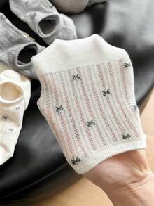 5 Pairs Random Bow Mesh Boat Socks For Women, Cotton Breathable Thin Low Cut Ankle Socks, Non-Slip Summer Socks - Multicolor - View 3