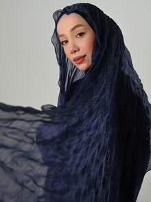 1 Pc Solid-Color Crepe Wrap Hair Hijab, Prayer Headscarf Long Robe, Multipurpose Hair Accessory, Lightweight Shawl - Multicolor - View 20