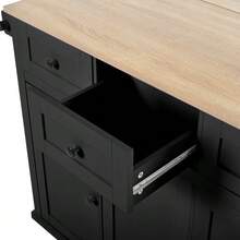 Kitchen Island With Wheels, Extendable Dining Area, Kitchen Island With Waste Bin And Drawers, Mobile Kitchen Island Ideal For Kitchen And Dining Room (White) - Black - View 11