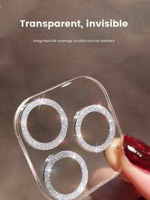 Lens Protection Film 1pc Shiny Glitter Lens Film Compatible With IPhone 17 Pro Max, All-In-One Phone Camera Lens Protector Compatible With IPhone 16 Pro Max, 14 Pro/15 Pro Max/16/15/14, Transparent Tempered Glass Rhinestone Lens Sticker Spring Gift Birthday Party - Silver - View 5