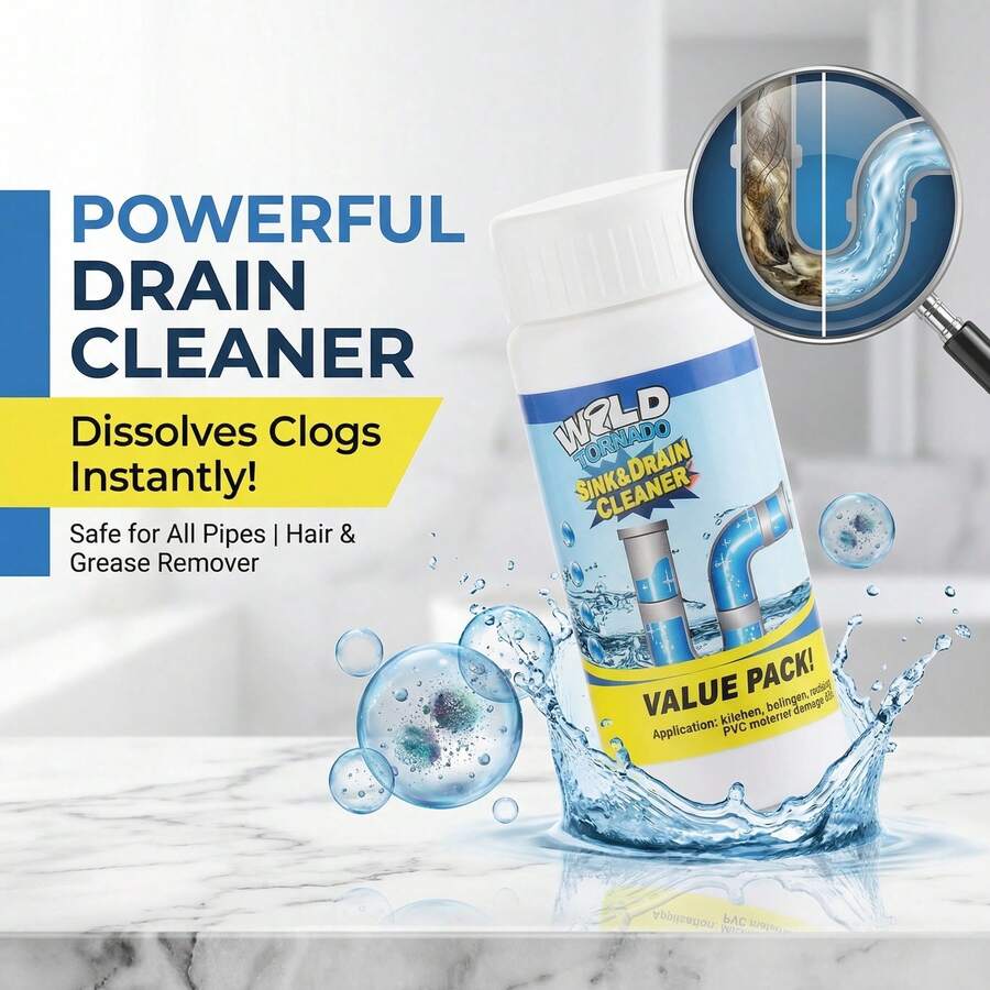 110g Powerful Drain Cleaner Powder, Sink & Toilet Pipe Unclogger, Fast Foaming Drain Clog Remover For Kitchen, Bathroom, Shower & Floor Drains