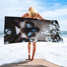 1pc Cat Print Beach Towel, Soft Comfortable Lightweight Beach Towel, Suitable For Travel, Swimming, Diving, Surfing, Yoga, Camping, Beach Accessories - SSTJ11863 - View 8