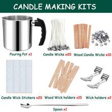 Bộ dụng cụ tự làm nến, bao gồm nồi nấu sáp, bấc nến, nhãn dán bấc, dụng cụ định tâm bấc, thích hợp để làm nến thơm và các sản phẩm thủ công mỹ nghệ bằng sáp. - Thay thế bộ phận bấc nến - Xem 4