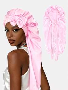 1pc Women's Stretchy Ribbon Long Tube Satin Sleep Cap, Hair Care Cap, Long Hair Head Cover, Suitable For Daily Use - Multicolor - View 31