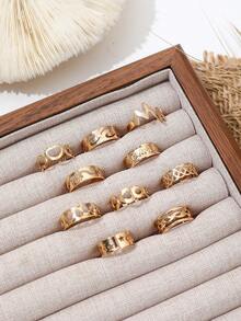 Bộ 10 chiếc nhẫn hở ngón chân hình sao và trăng, trang sức chân hình số 8 rỗng hình học có thể điều chỉnh kích thước, thích hợp cho bãi biển. - Vàng - Xem 4