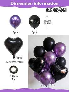 Set de decorațiuni pentru zi de naștere 13/58/558 bucăți, mov și negru - banner argintiu "La mulți ani", balon metalizat negru în formă de inimă + baloane din latex metalizat mov, perfect pentru petrecere tematică K-POP, petrecere de zi de naștere, aniversare, surpriză la hotel, recuzită pentru ședință foto - Stilul 1 - Vizualizare 10
