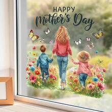 1pc Mother & Child Theme Wall Decal With Floral And Butterfly Patterns, Happy Mother's Day Wall Sticker, DIY Removable Self-Adhesive Decorative Decal, Easy To Install, Suitable For Living Room, Bedroom, Study, Office And More Scenes - Mother's Day - View 4