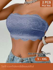 2pcs Strapless Invisible Design Women Lace Patchwork Bras, Jacquard Pattern, Suitable For Wedding, Beach, Casual, Comfortable, Wireless, Thin, Sports - Multicolor - View 6
