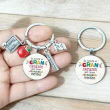 红苹果、西班牙语、白色背景、时间宝石钥匙扣、尺子、书、教师钥匙扣、教师节钥匙扣 - 彩色 - 查看 3