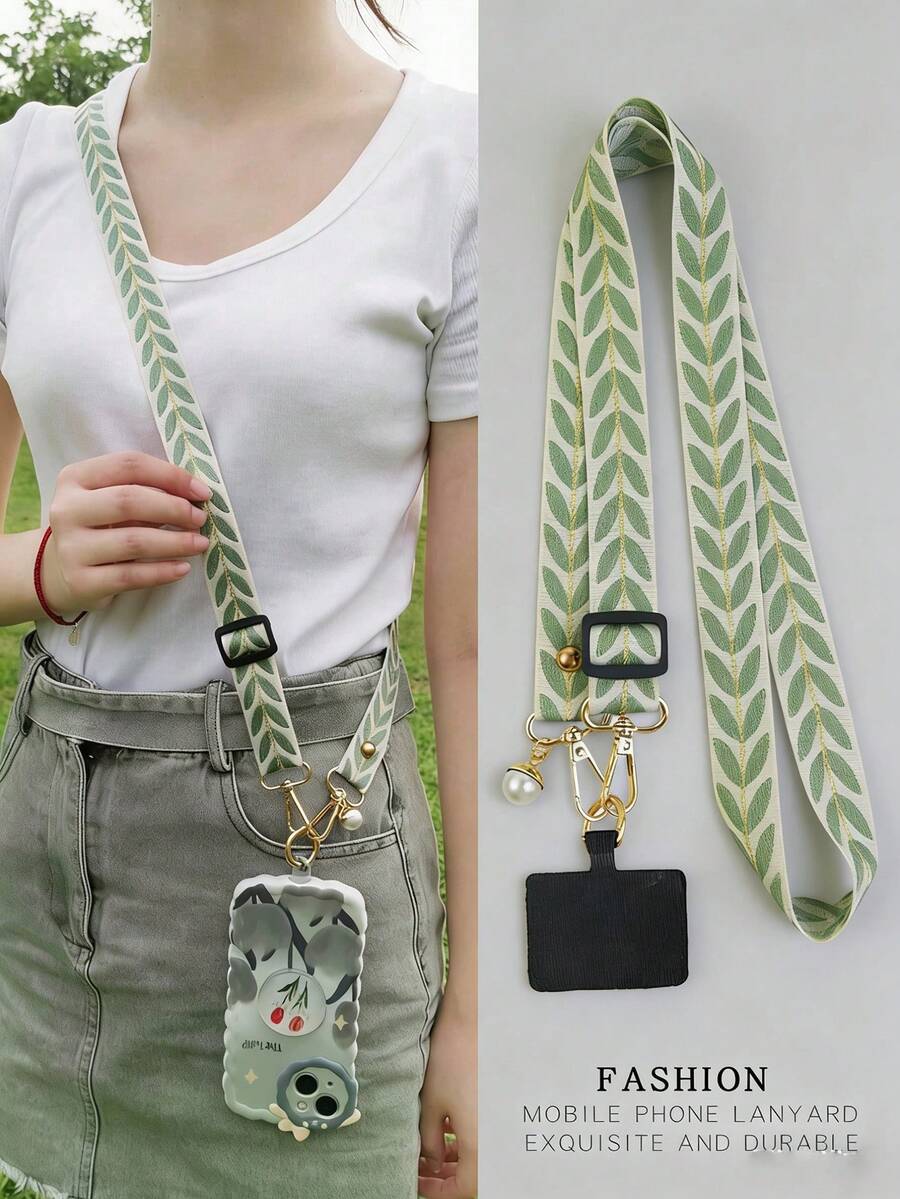 1pc Adjustable Long Crossbody Phone Lanyard With Pearl Pendant, Versatile V-Shaped Halter - Multicolor - View 1