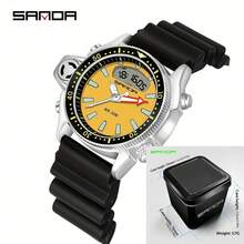 SANDA. SANDA Men's Retro Sports Electronic Watch, Dual Display Dial, Multi-Function Digital Wristwatch, Suitable For Outdoor And Daily Wear - Silver - View 15