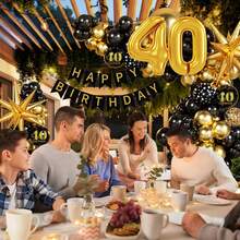 114pcs Black And Gold 40th Birthday Balloon Arch Kit With 32" Number 40 Aluminum Film Balloons For Men And Women 40th Birthday Party Decorations - View 6