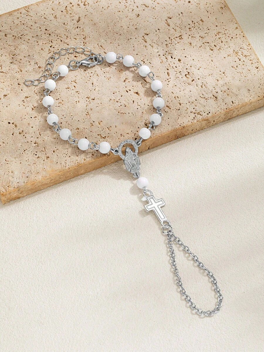 1 chiếc vòng tay kiểu Gothic bằng kim loại hình thánh giá và chuỗi hạt Mân Côi bằng acrylic, trang sức tôn giáo phù hợp để đeo hàng ngày, dự tiệc và các buổi gặp mặt. - Nhiều màu - Xem 1