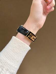 Dây đeo đồng hồ da từ tính thiết kế chữ tráng men độc đáo mới, kích thước 18mm, 20mm, 22mm - Dây đeo thay thế thời trang, tương thích với Samsung Galaxy Watch 6 5 4 40mm 44mm, Galaxy Watch 5 Pro, Galaxy Active 2, Watch 6 4, cũng phù hợp với Watch GT6/GT5/GT4/GT3/GT2 Pro - Phong cách nữ tính thoải mái - Từ tính đen và vàng - Xem 4