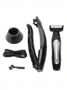 电动背部毛发修剪器，长柄设计，可拆卸手柄，男士背部剃毛器，高品质，背部理容，个人护理工具，符合人体工学的手柄，时尚修剪工具，精准，高品质刀片，USB充电，男士理容套装，家用理发工具，旅行理发套装 - 黑色 - 查看 10