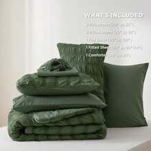Bed in a Bag Queen - 7 Pieces Plaid Seersucker Bedding Comforter Sets Soft Lightweight Olive Green Boho Bed Set with Comforters Queen Size Sheets Pillowcases and Shams - 06 Verde oliva - Ver 8
