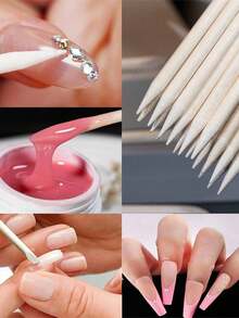 1000支/500支/200支/100支/50支/20支装橙木棒角质层推棒及指甲清洁工具，适用于美甲沙龙及DIY美甲，美甲用品，美甲工具，返校季，美甲，指甲按压工具 - 彩色 - 查看 4