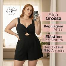 Women's Plus Size Short Jumpsuit – Loose-Fitting, Elegant, And Body-Shaping Casual - 黑色 - 查看 2