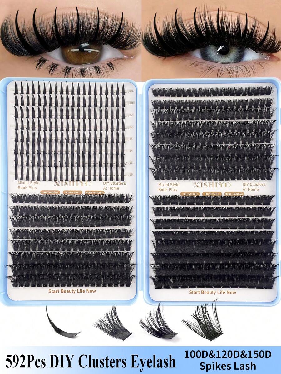 Bộ nối mi giả Nga 592 sợi, mi giả dạng gai, mi rời 100D 120D 150D, mi dày, mi xoăn D-Curly 10-20MM, 6 kiểu mi giả dạng gai, mi rời, nhiều kiểu dáng tự nhiên, mi giả phân đoạn có thể tái sử dụng, mềm mại và siêu nhẹ, tự nối mi tại nhà.