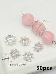 50个混合合金花形珠帽，三叶草、桃花、雪花图案，DIY珠宝制作配件 - 彩色 - 查看 13