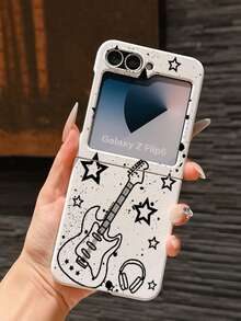 1个时尚简约亲肤PC材质可爱简约线条乐器吉他星元素折叠手机壳，可保护手机并防止跌落，适用于：三星Galaxy Zflip 3/Zflip 4/Zflip 5/Zflip 6/Zflip 7/ Find N3 Flip/ Razr 50 Ultra/ Razr 60 Ultra/ Razr 60/ Razr 50/小米MIX Flip/Galaxy Z Flip7 FE - 白色 - 查看 2
