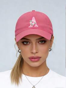 1pc Solid Color Open Back Ponytail Baseball Cap With 26 Letters, Women Fashion Sports Sun Hat For Outdoor UV Protection,Summer,Beach - Hot Pink - View 3