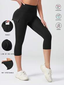 High Waist Fitted Flare Yoga Pants With Pockets, Casual Loose Wide Leg Trousers, Women Black - Black - View 2