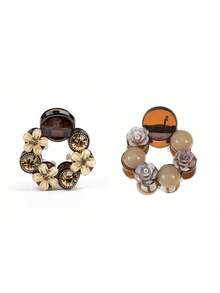 4厘米仿珍珠水钻发夹，优雅花朵设计半圆形发饰，奢华咖啡色半圆形发夹，优雅爪夹，夏季沙滩花朵发爪，度假发夹 - 彩色 - 查看 11