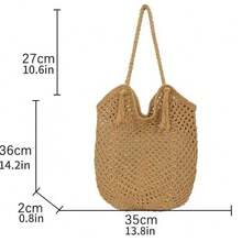 Hollow Mesh Tassel Straw Tote Bag, Large Capacity Vacation Commute Shoulder Beach Bag For Women,Holiday Essential,Summer,Beach Bag,Holiday Bag - Multicolor - View 4